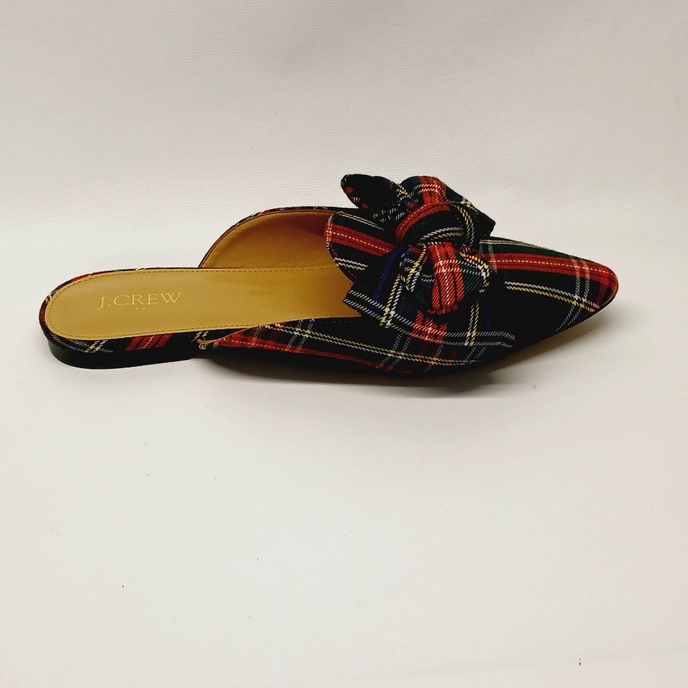 J. Crew Plaid Mules in Red and Black
